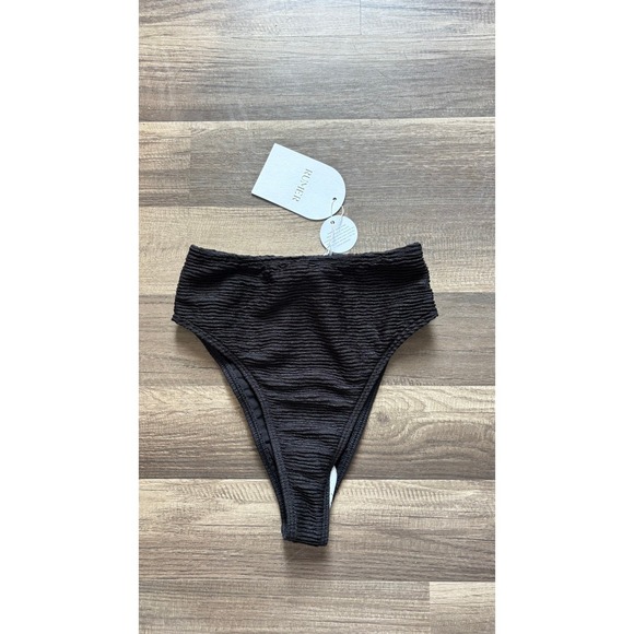 $168 NWT Rumer The Label Cassidy High Waist Bikini Bottom XS Black Textured